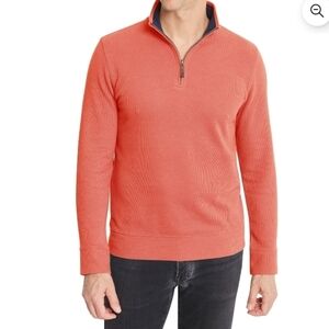 Lands End Bedford Sweater Men Coral 1/4 Zip Long Sleeve Pullover